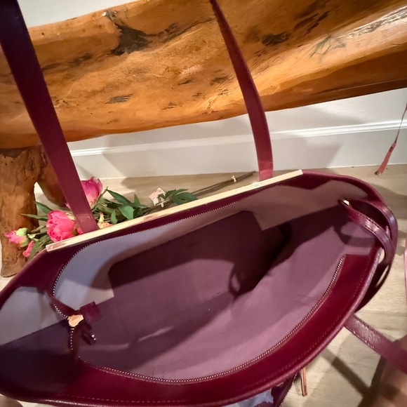 Ted Baker London Pink and Burgundy Floral Tote Bag Rose Gold Accents - Picture 11 of 16